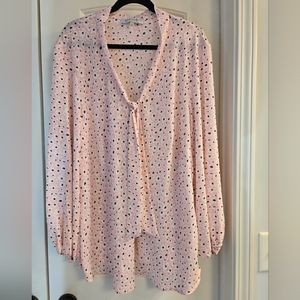 Kasper Tutu Pink Floral Long-sleeved Blouse with Front  Neck Tie, 3X